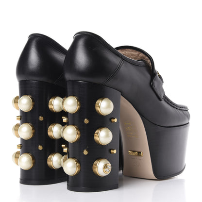 Gucci Malaga Kid Pearl Studded Vegas Platform Loafers 36.5 Black 4 of 16
