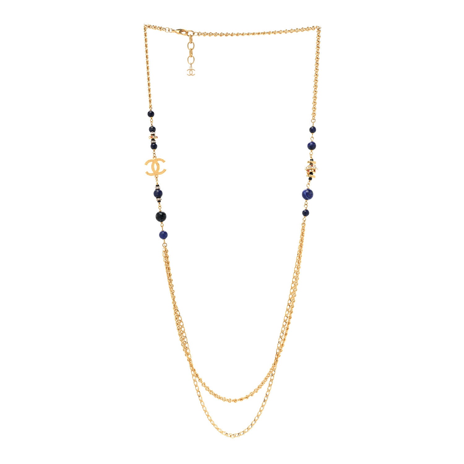 Chanel Beaded Enamel CC Long Necklace Blue Gold 2 of 7