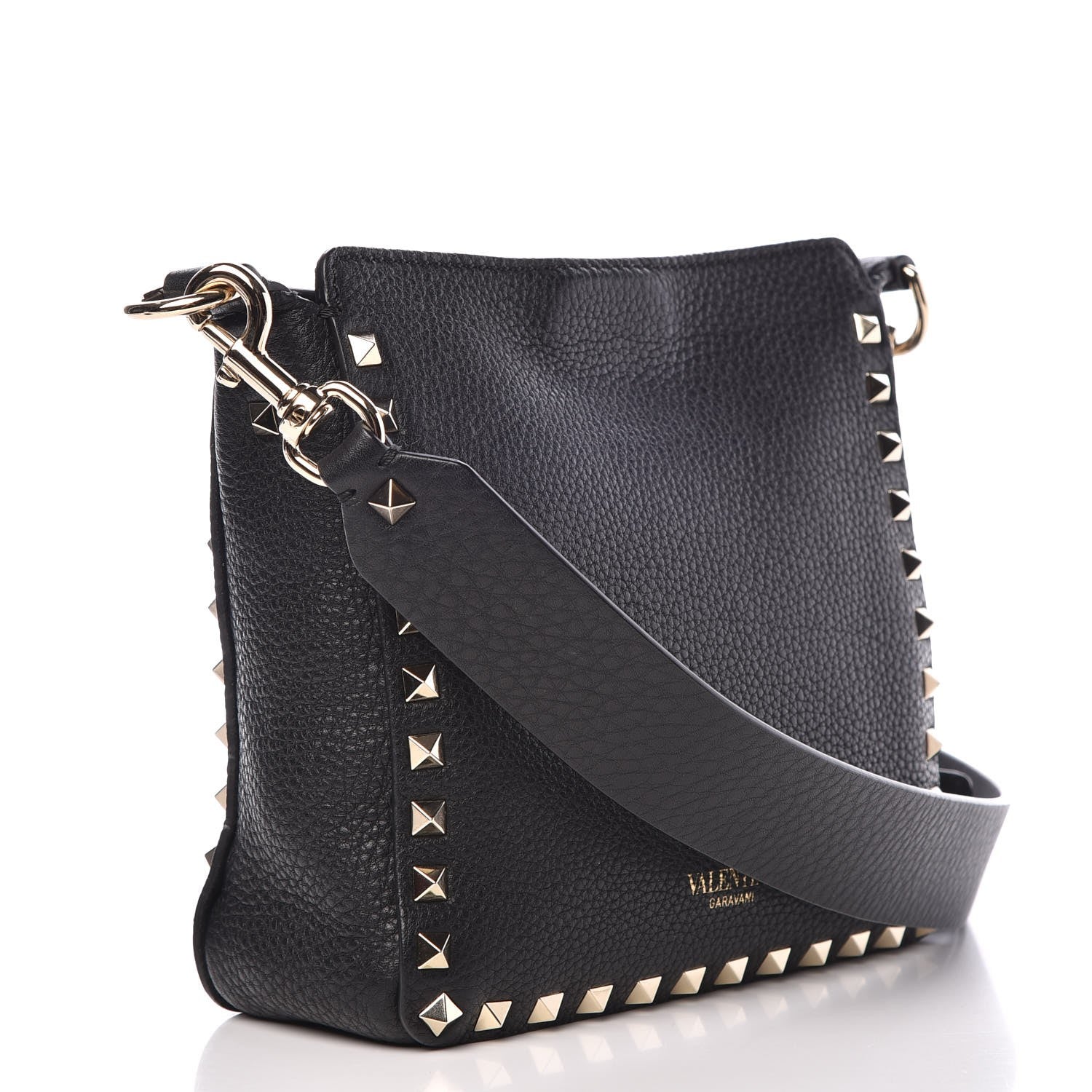Valentino Garavani Pebbled Calfskin Mini Rockstud Flip-Lock Messenger Bag Black 3 of 7