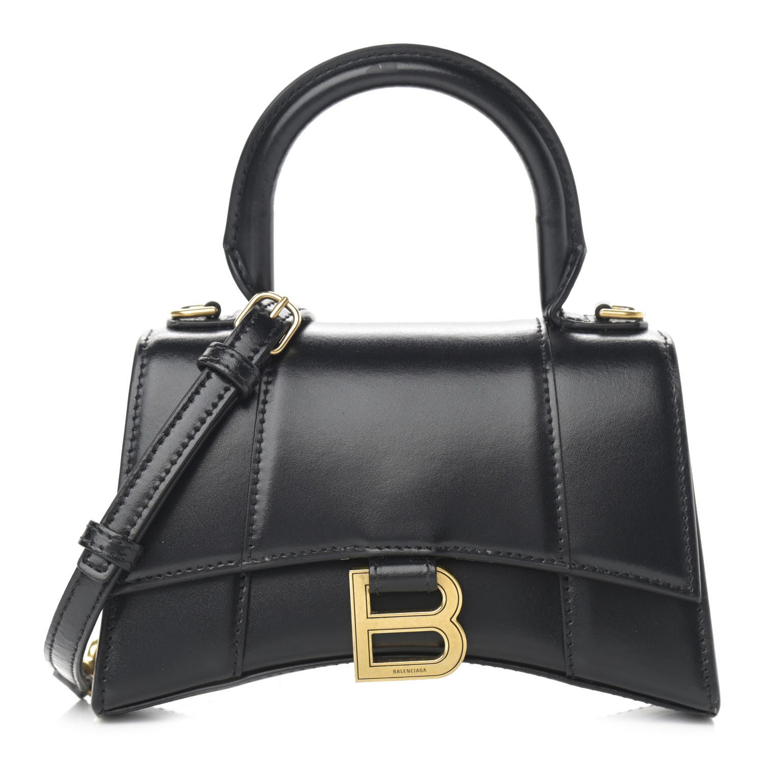 Balenciaga Shiny Box Calfskin Hourglass Top Handle Bag XS Black 1 of 16
