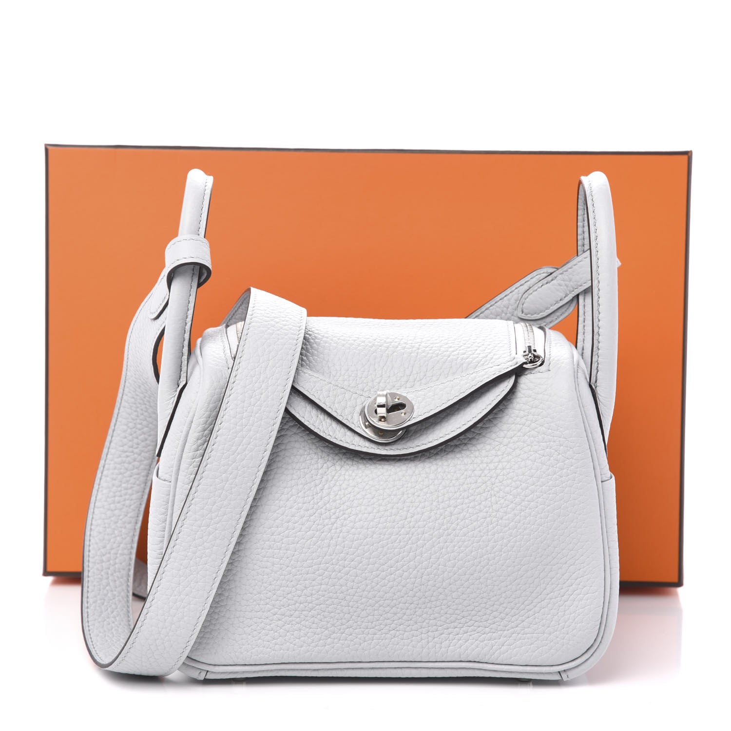 Hermes Taurillon Clemence Mini Lindy 20 Bleu Pale 10 of 10