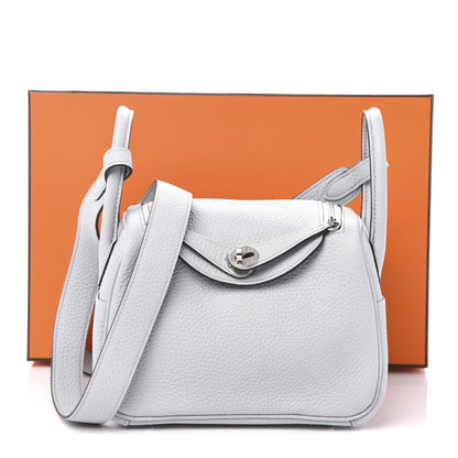 Hermes Taurillon Clemence Mini Lindy 20 Bleu Pale 10 of 10