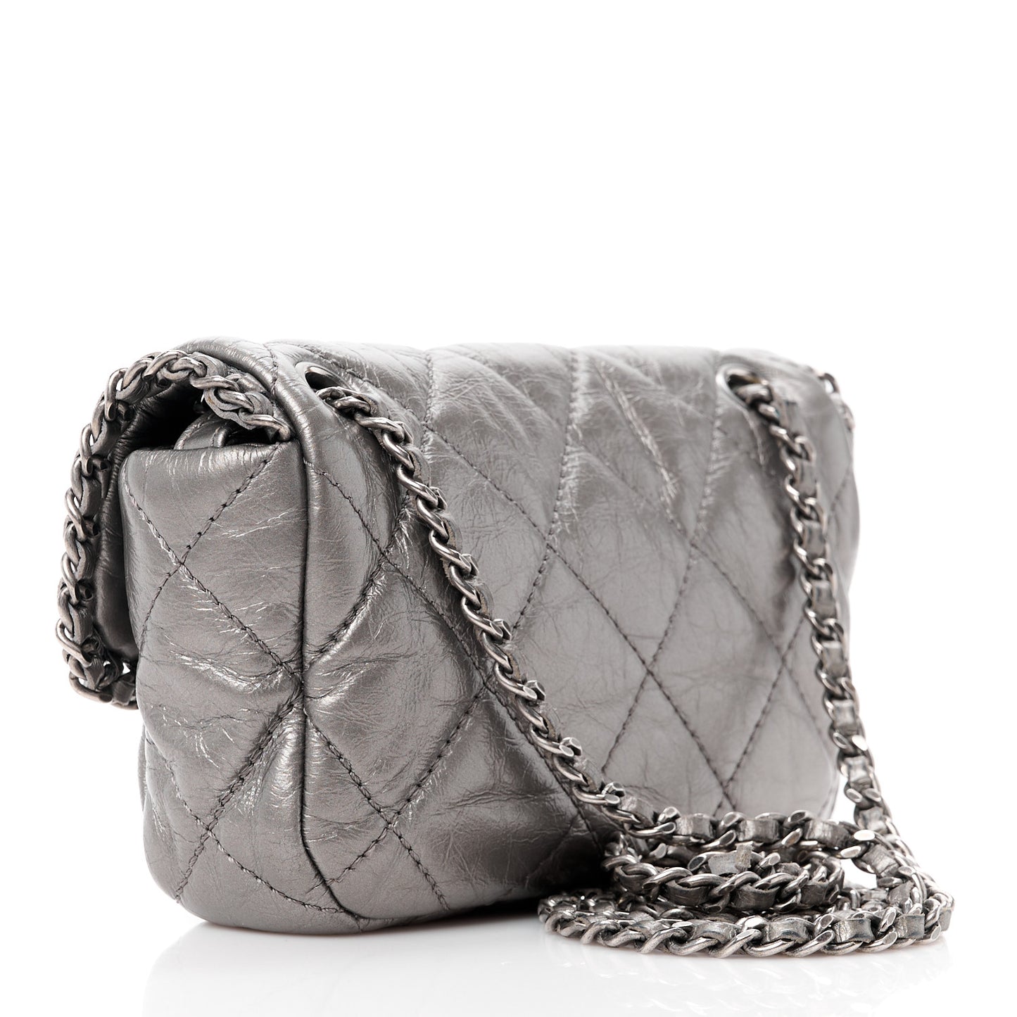 Metallic Calfskin Mini Chain Me Flap Silver