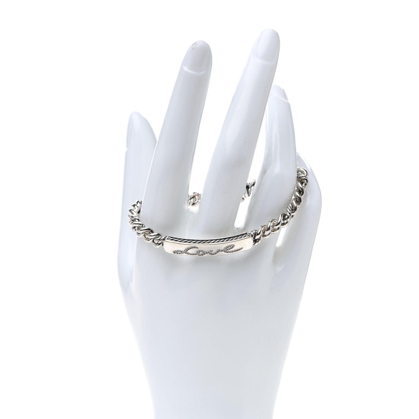 Sterling Silver Diamond 7mm Petite Pave Curb Link Love ID Bracelet