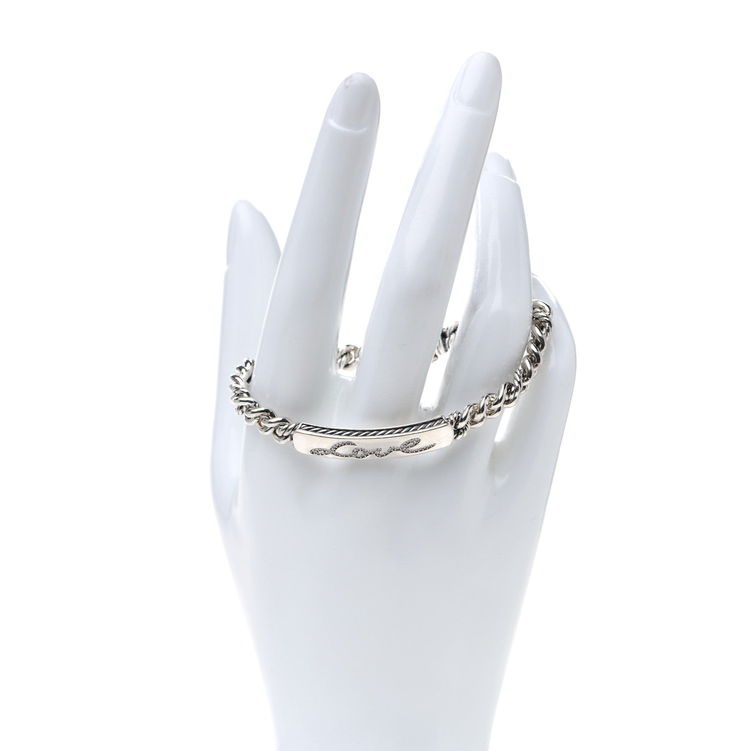 David Yurman Sterling Silver Diamond 7mm Petite Pave Curb Link Love ID Bracelet 2 of 4
