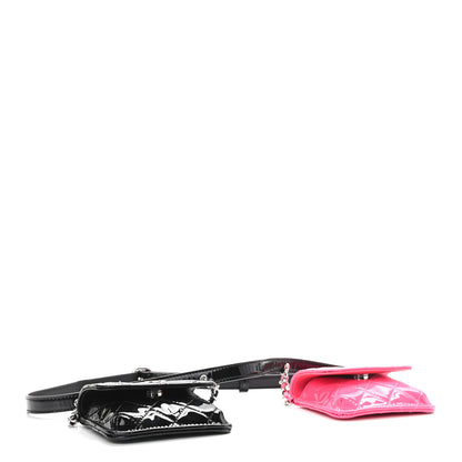 Chanel Patent Quilted Belt In Love Double Mini Flap Waist Bag Black Pink 4 of 16