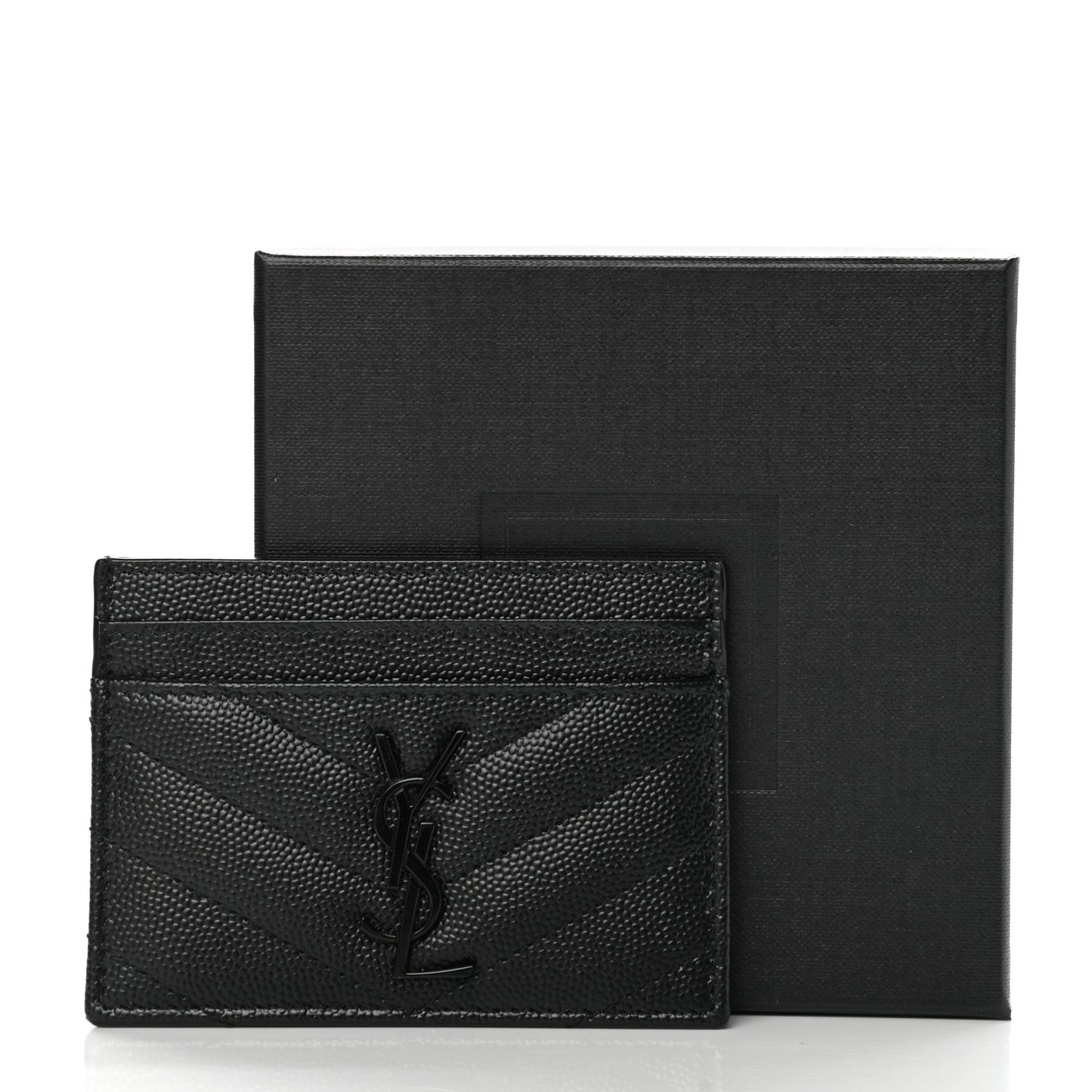 Grain De Poudre Matelasse Chevron Monogram Credit Card Case Black