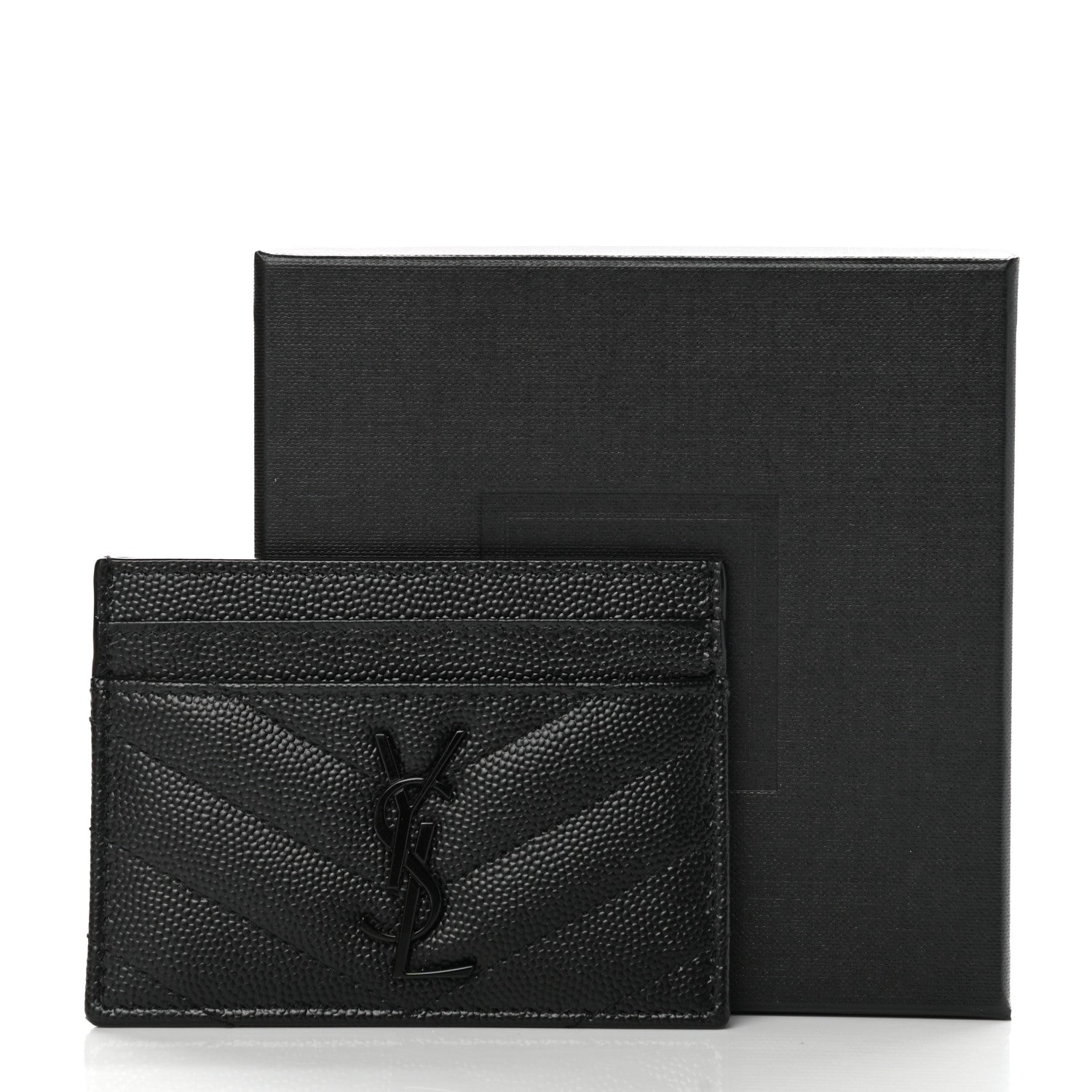 Saint Laurent Grain De Poudre Matelasse Chevron Monogram Credit Card Case Black 8 of 8