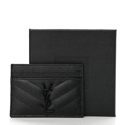 Saint Laurent Grain De Poudre Matelasse Chevron Monogram Credit Card Case Black 8 of 8