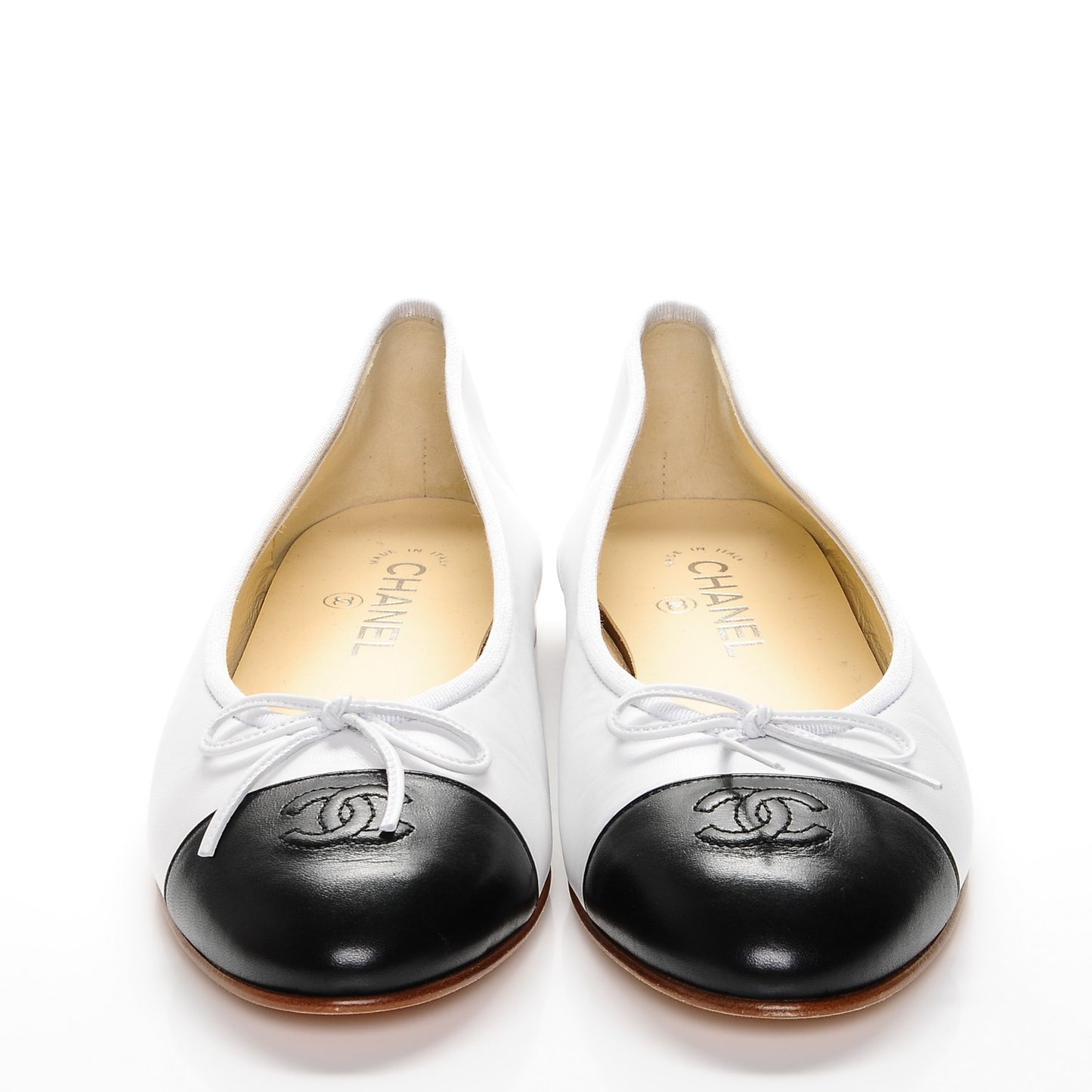 Lambskin Cap Toe CC Ballerina Flats 41 White Black