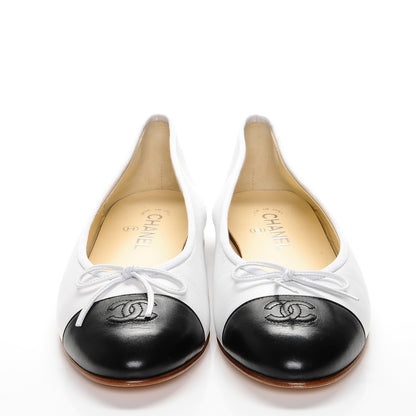 Chanel Lambskin Cap Toe CC Ballerina Flats 41 White Black 4 of 8