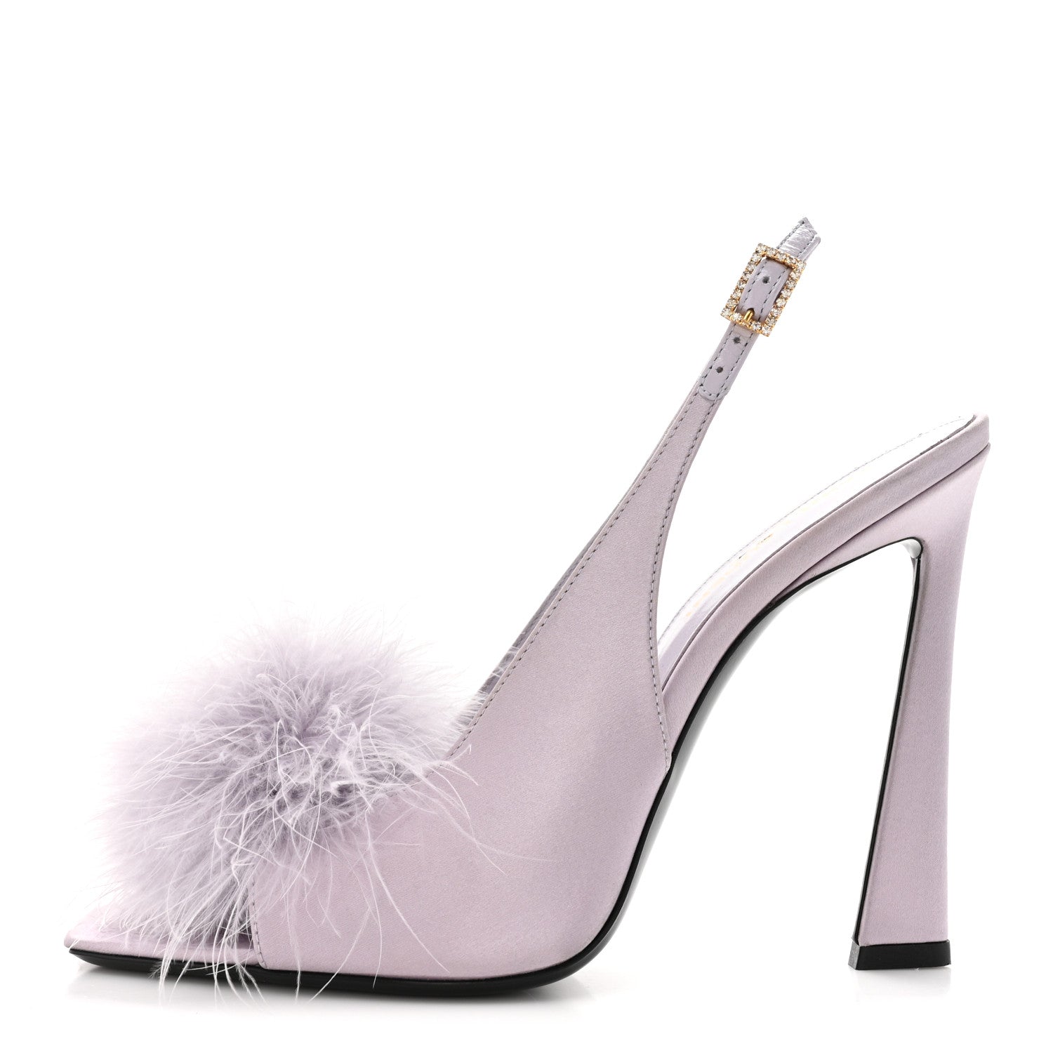 Saint Laurent Crepe Satin Blanco Feathered Sandals 38 Poly Grey 1 of 11