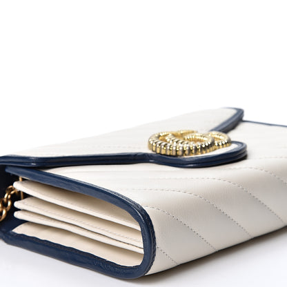 Gucci Vintage Effect Calfskin Matelasse Diagonal Torchon GG Marmont Chain Wallet Mystic White Blue Agata 8 of 10