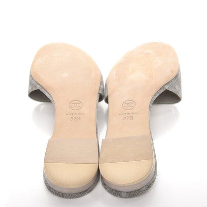 Chanel Lizard Pearl CC Sandals 37.5 Grey White 5 of 9