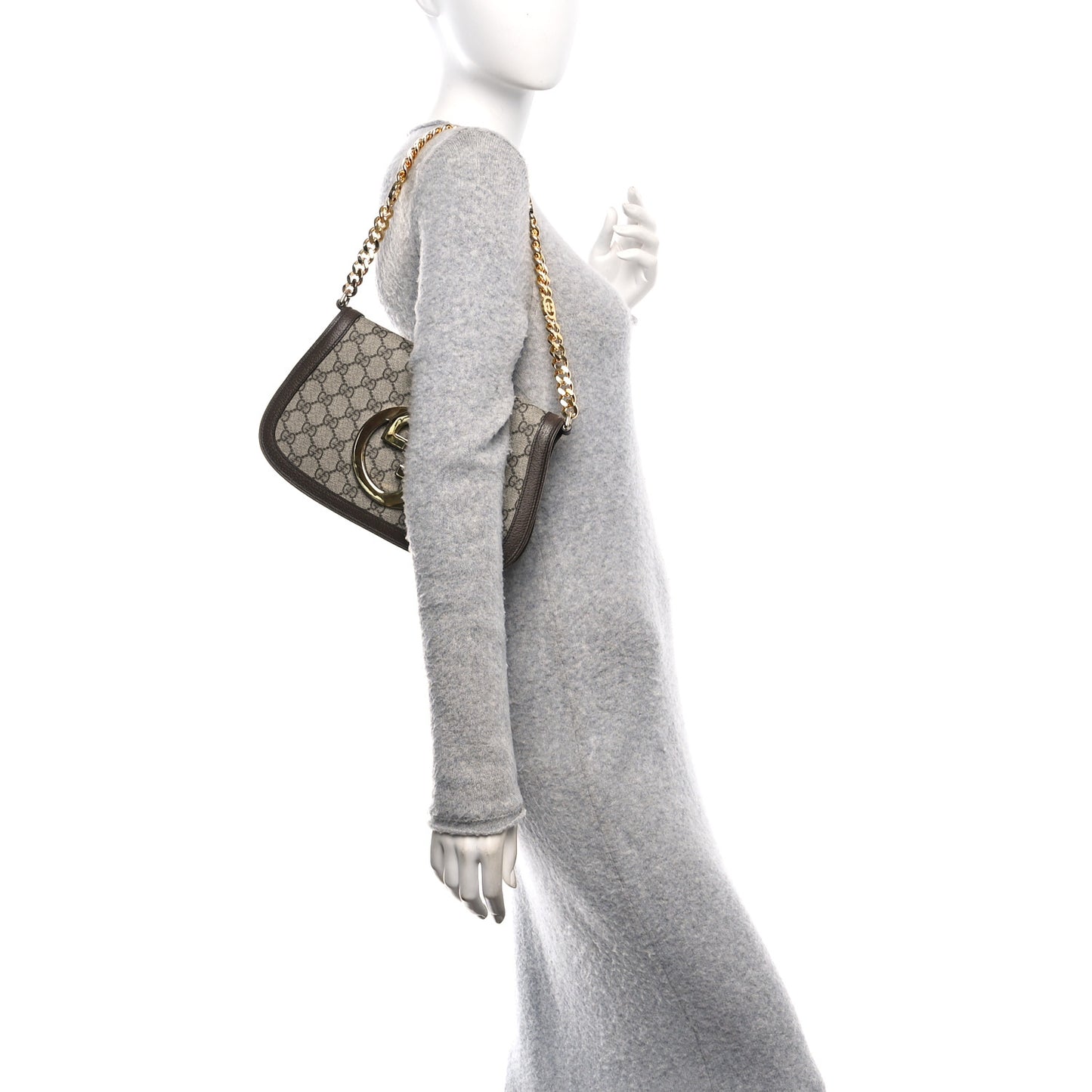 GG Supreme Monogram Textured Dollar Calfskin Blondie Chain Shoulder Flap Bag Beige Ebony New Acero