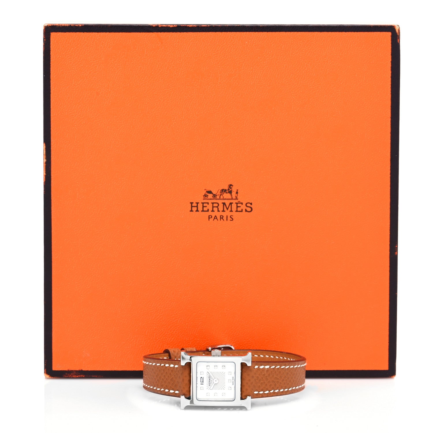 Hermes Stainless Steel Epsom Diamond Mother of Pearl 17.2mm Heure H Hour Quartz Watch Gold 5 of 5