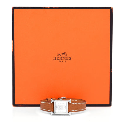Hermes Stainless Steel Epsom Diamond Mother of Pearl 17.2mm Heure H Hour Quartz Watch Gold 5 of 5