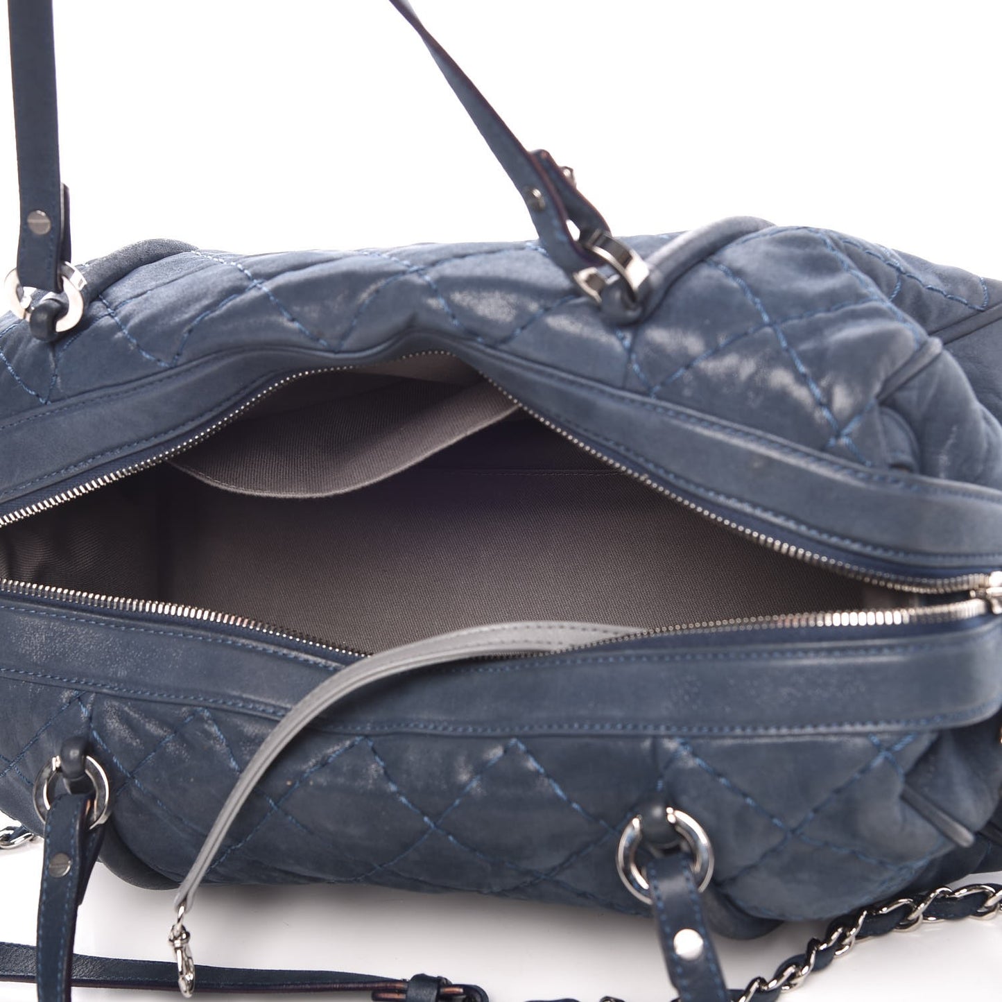 Iridescent Calfskin Quilted Relax CC Bowler Blue