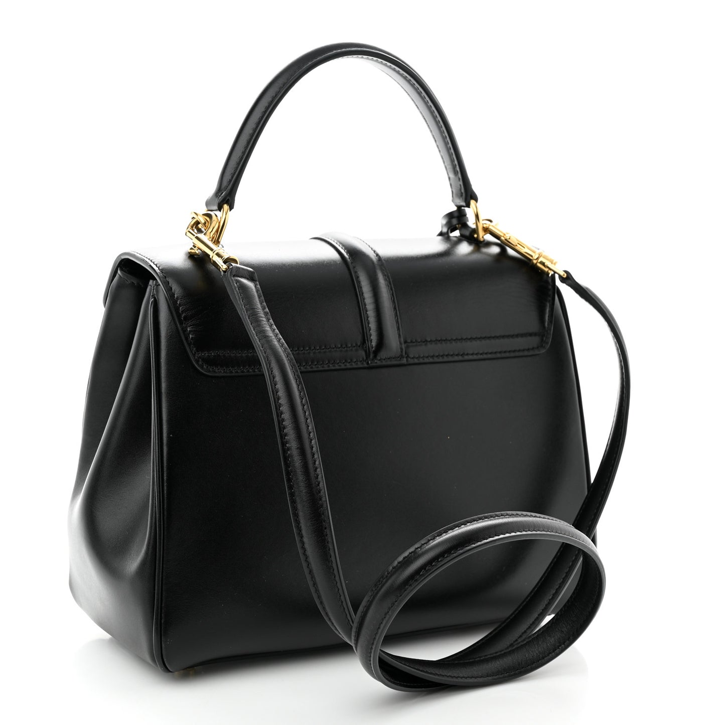 Satinated Calfskin Small 16 Top Handle Bag Black