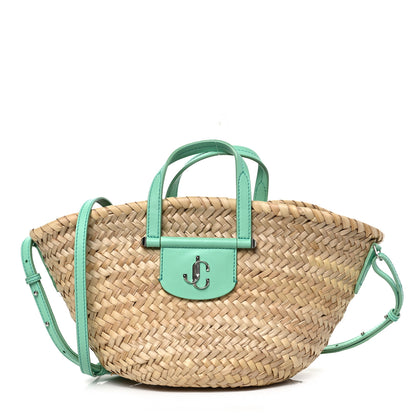 Jimmy Choo Raffia Small Macy Tote Natural Mint 1 of 9