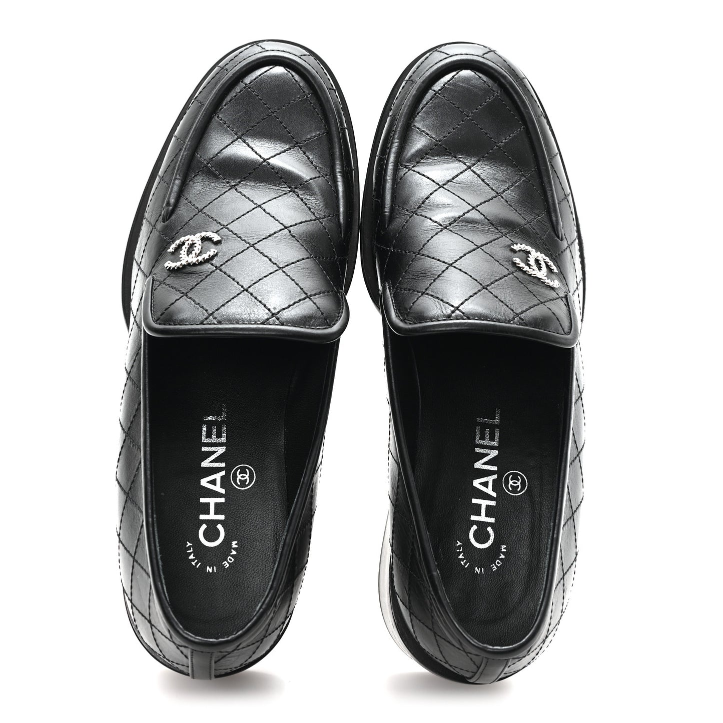 Calfskin Stitched CC Loafers 38 Black