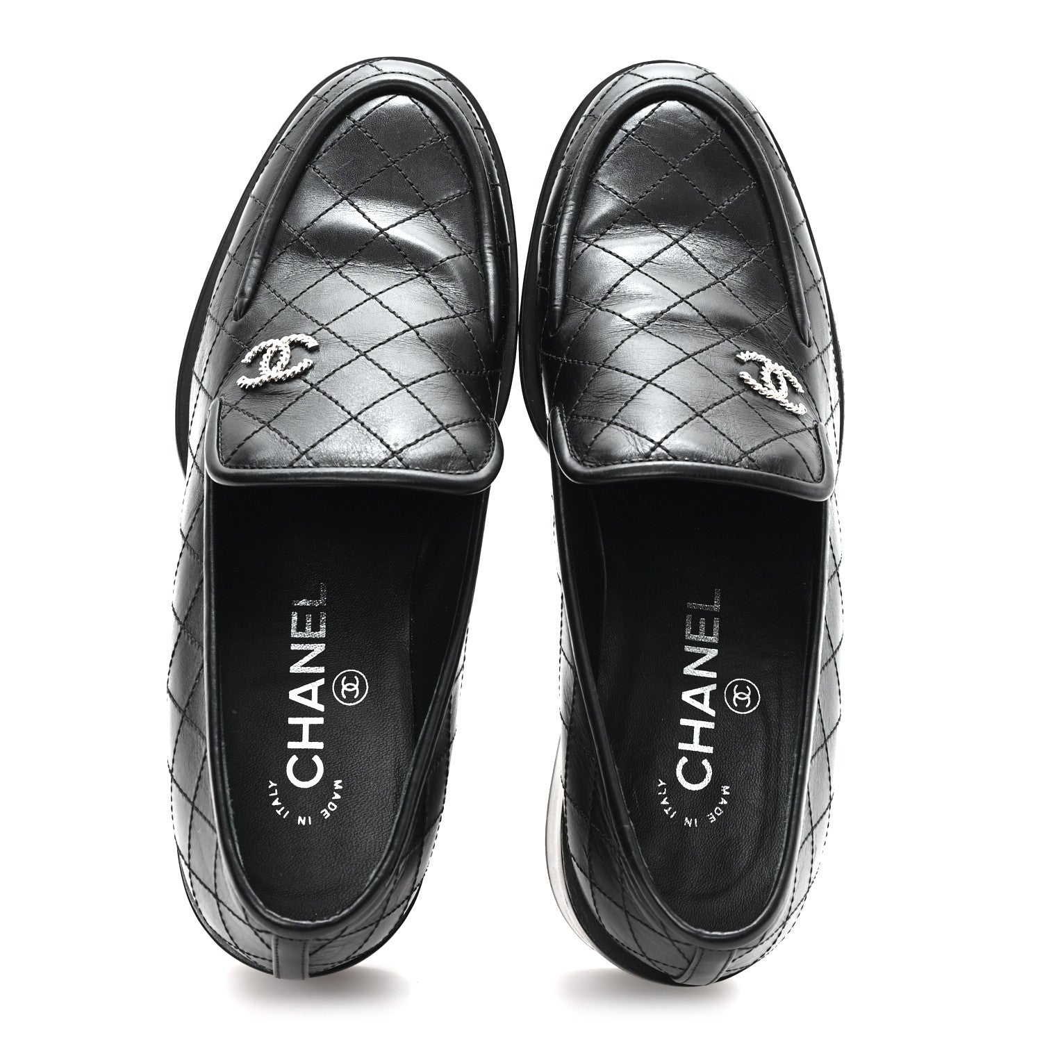 Chanel Calfskin Stitched CC Loafers 38 Black 2 of 10