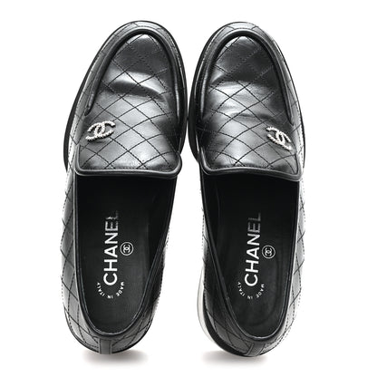 Chanel Calfskin Stitched CC Loafers 38 Black 2 of 10