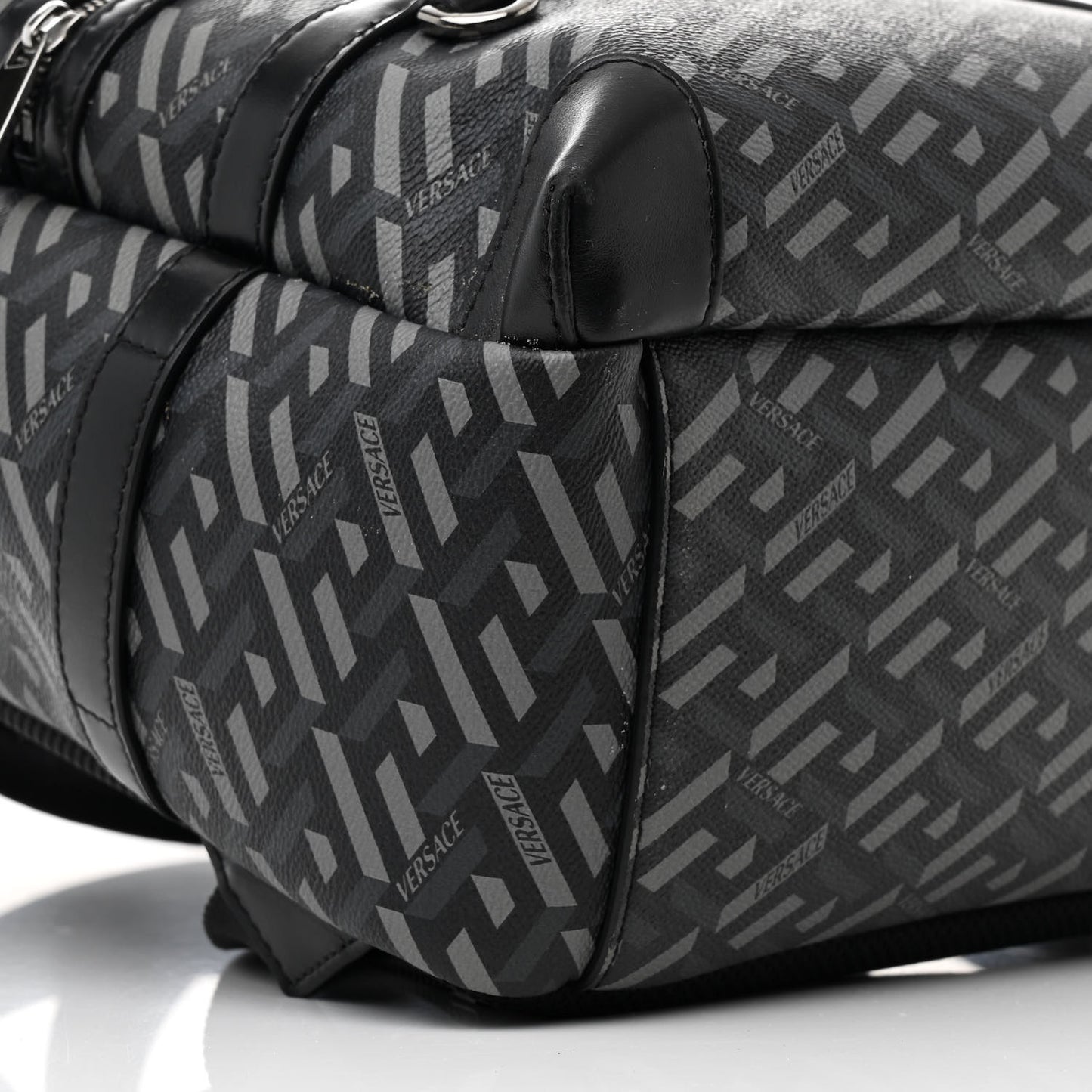 Coated Canvas Calfskin La Greca Signature Backpack Black Grey