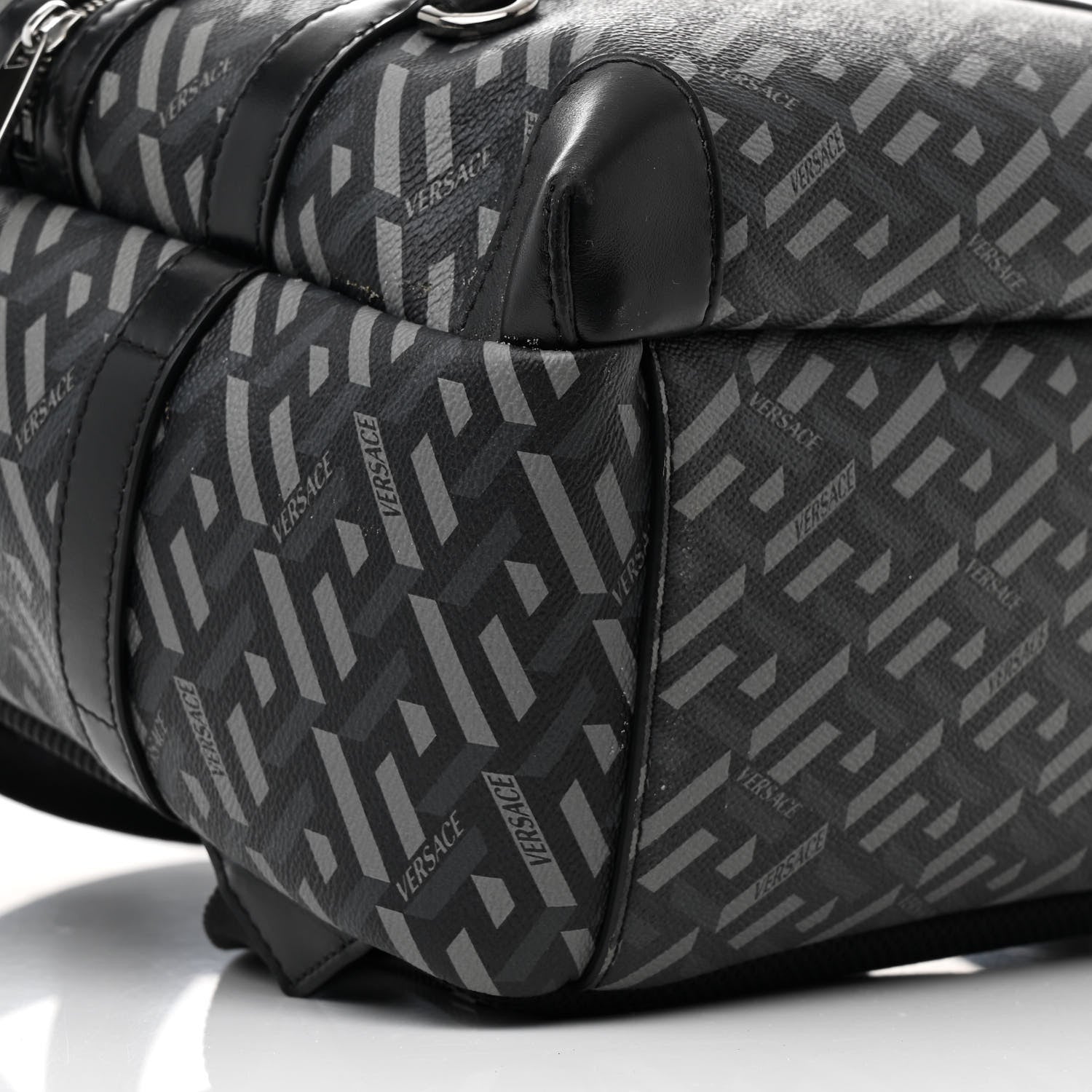Versace Coated Canvas Calfskin La Greca Signature Backpack Black Grey 9 of 10