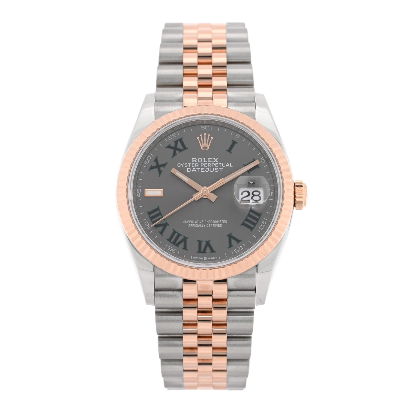Stainless Steel 18K Everose Gold 36mm Oyster Perpetual Wimbledon Datejust Watch Slate 126231 Slate