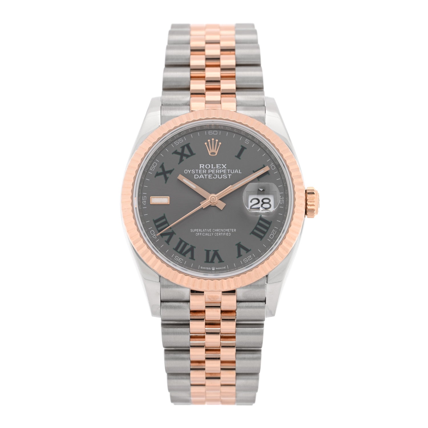 Rolex Stainless Steel 18K Everose Gold 36mm Oyster Perpetual Wimbledon Datejust Watch Slate 126231 Slate 1 of 5