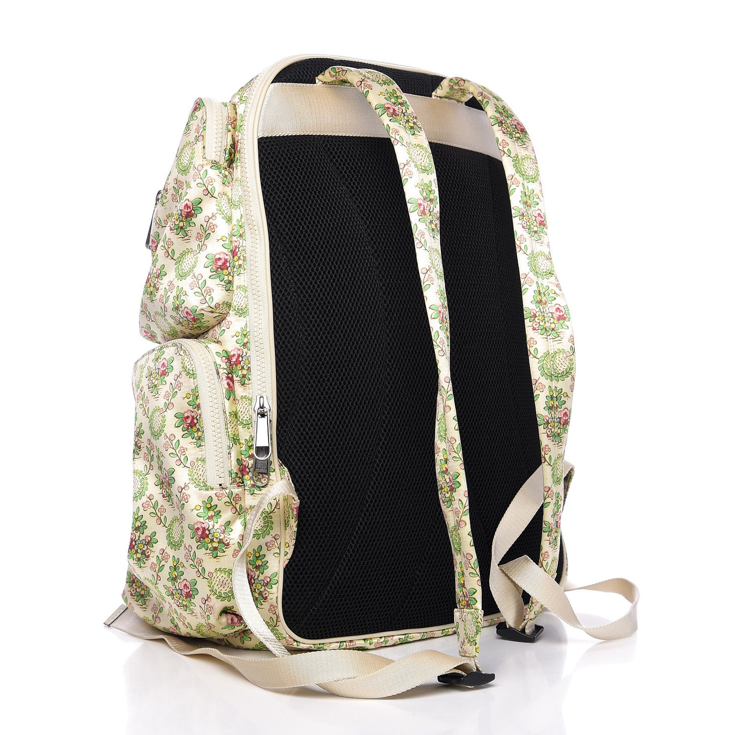 X MLB Satin Floral Print NY Yankees Patch Backpack Ivory Green