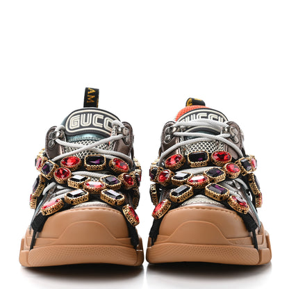 Gucci X SEGA Metallic Calfskin Mesh Removable Crystals Womens Flashtrek Sneakers 37 Rame Mystic White Lago 2 of 4