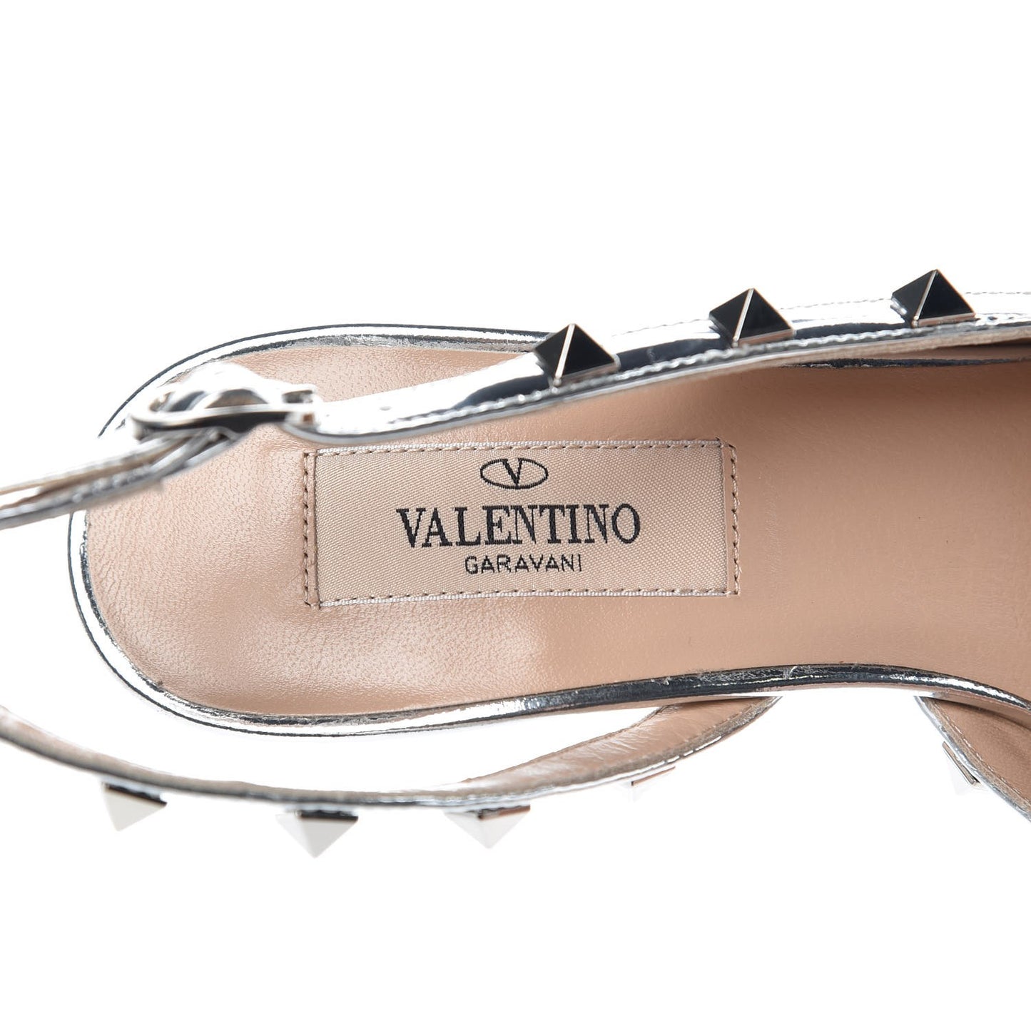 Metallic Pebbled Calfskin Rockstud Half D'Orsay Slingback 85mm Pumps 36.5 Silver