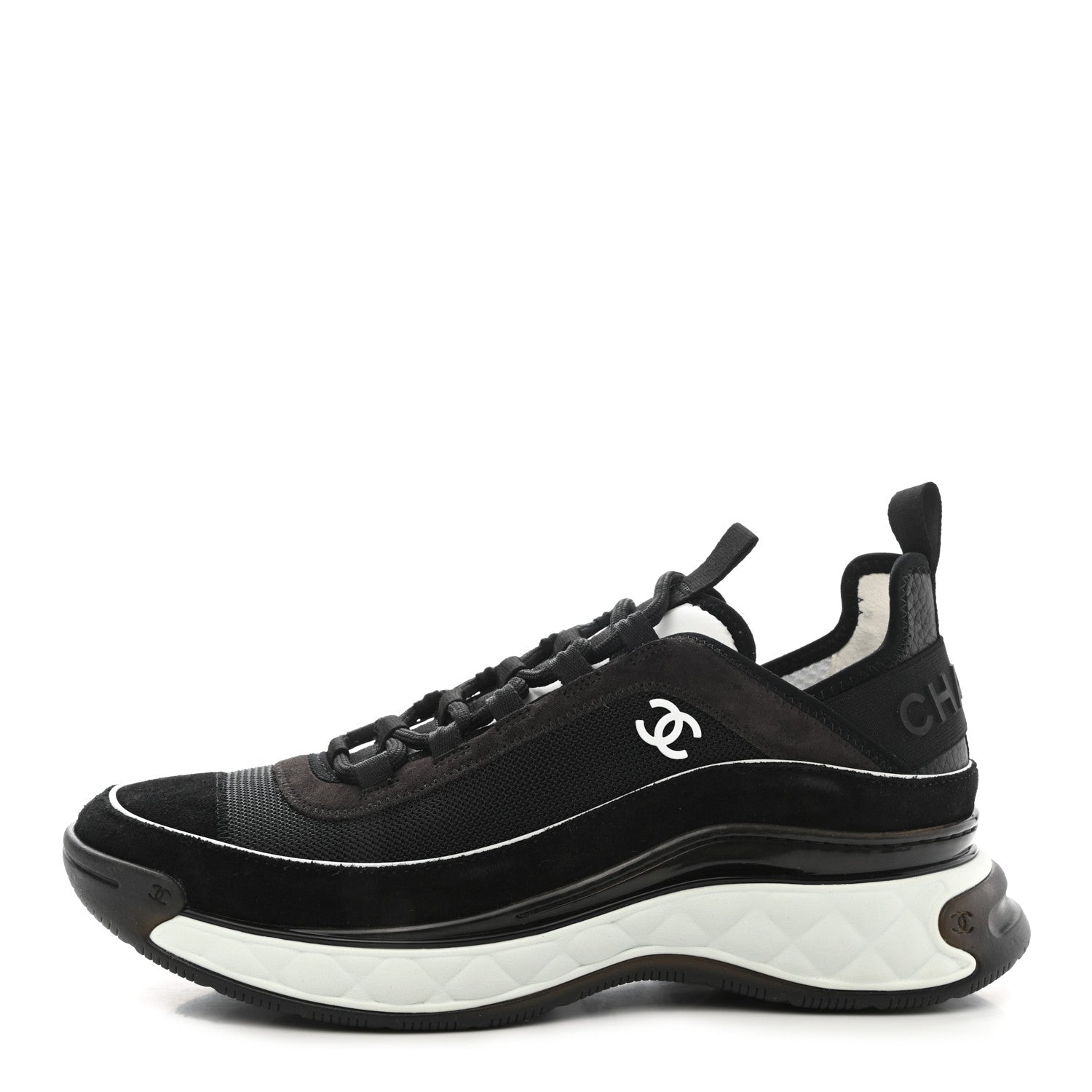 Chanel Fabric Suede CC Sneakers 39.5 Black Dark Grey 1 of 9