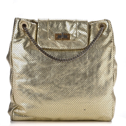 Chanel Metallic Crackled Calfskin Perforated Drill Shoulder Bag Gold 1 of 10