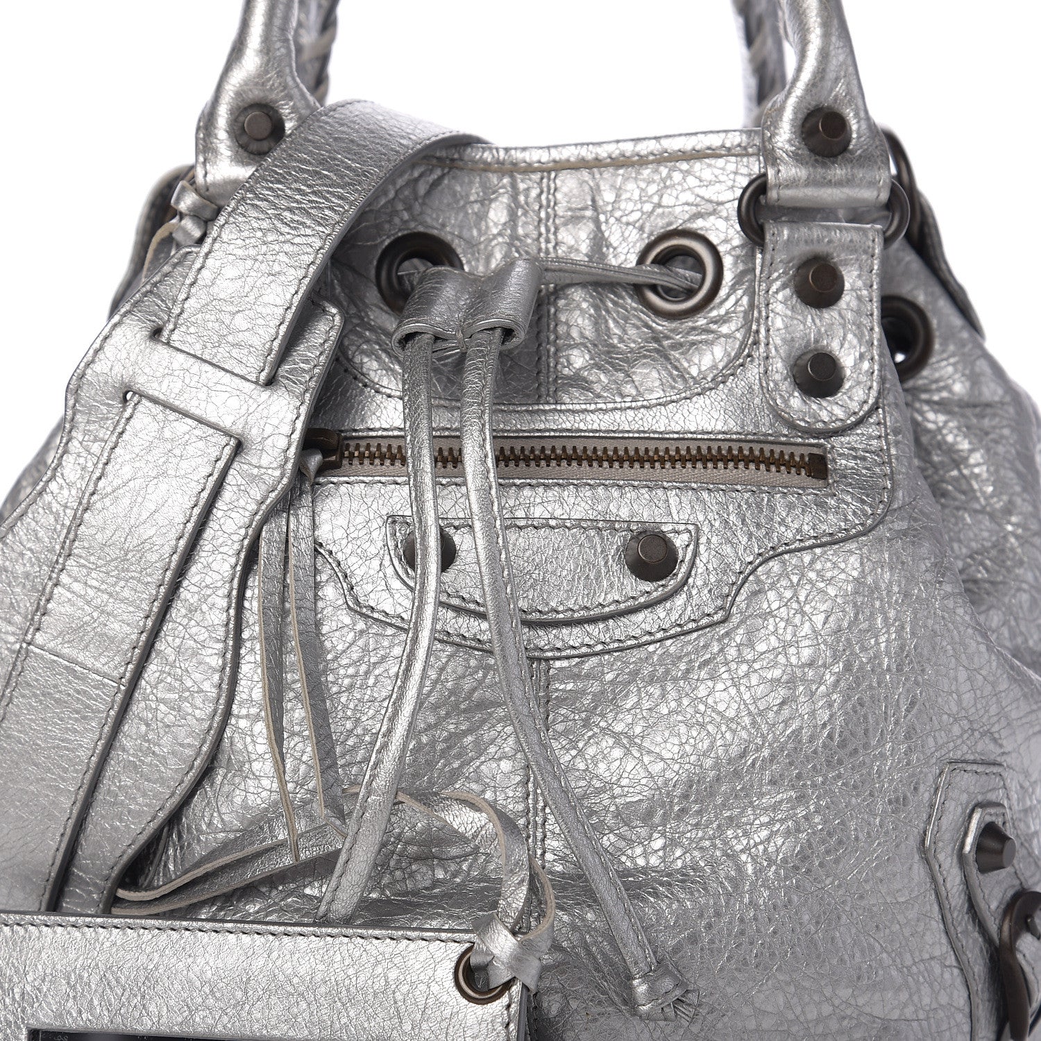 Balenciaga Metallic Agneau Classic Hardware Mini Pompon Gris Aluminum 7 of 9