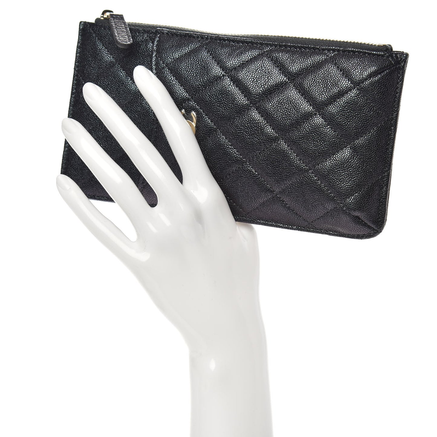 Iridescent Caviar Quilted Classic Flat Wallet Pouch Black