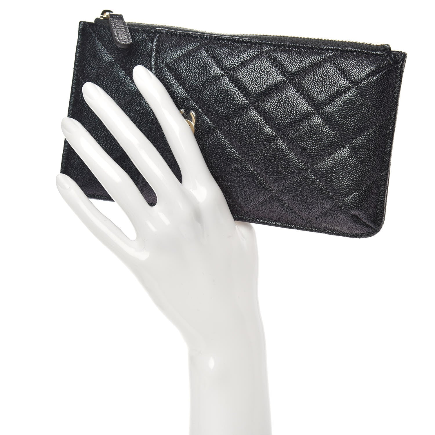Chanel Iridescent Caviar Quilted Classic Flat Wallet Pouch Black 2 of 8