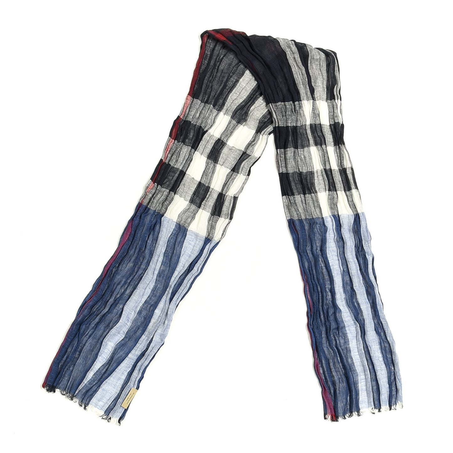 Wool Silk Gauze Giant Check Scarf Navy