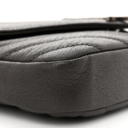 Saint Laurent Sheepskin Matelasse Chevron Monogram College Chain Wallet Coal 8 of 10