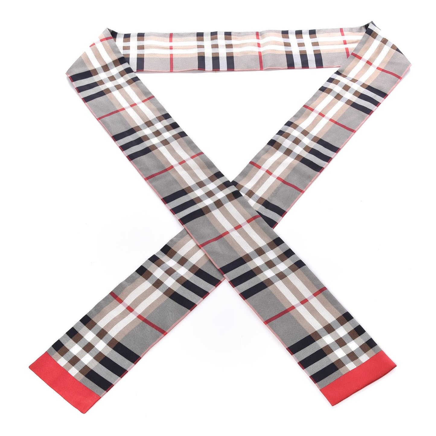 Silk Castleford Check Skinny Scarf Camel