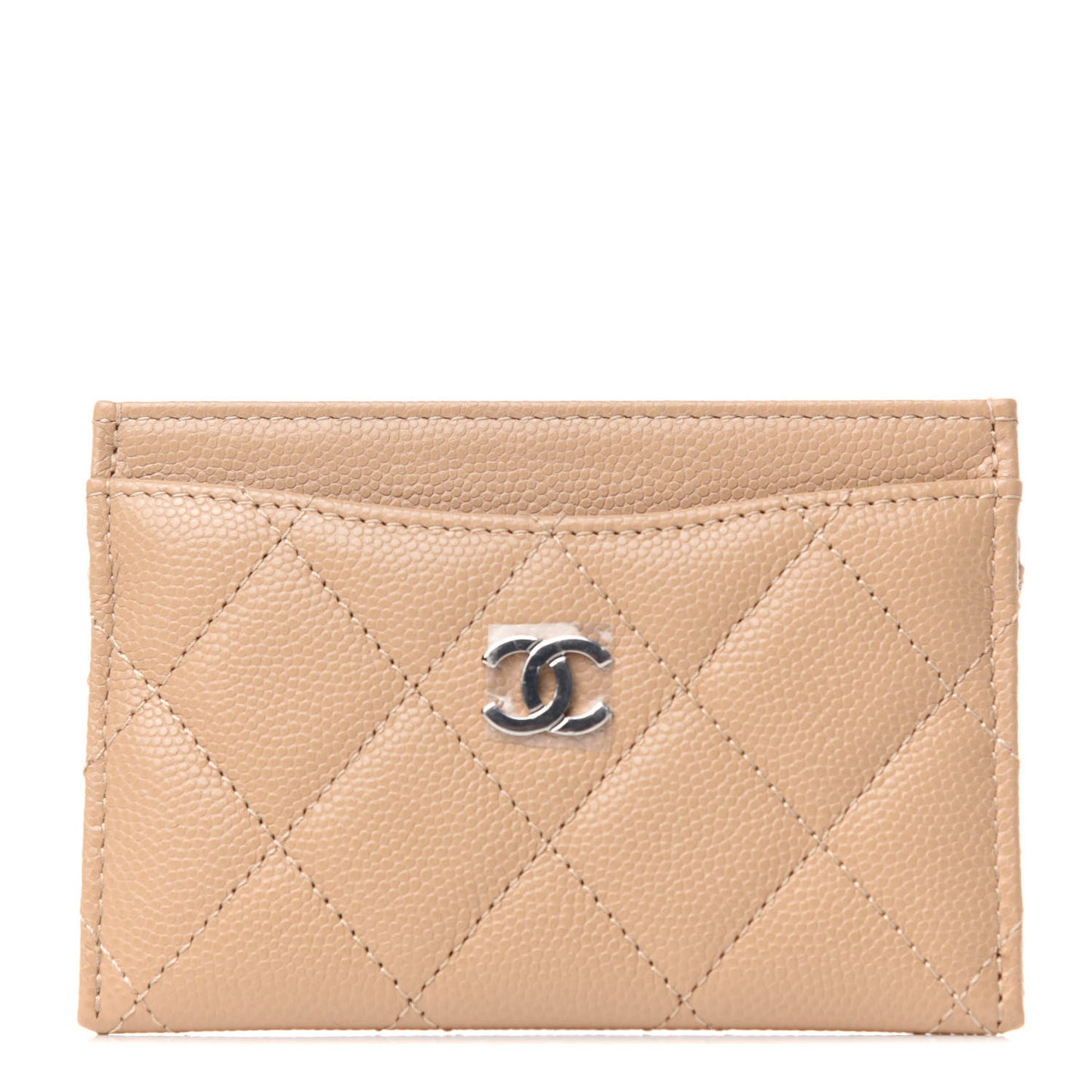 Caviar Quilted Card Holder Beige