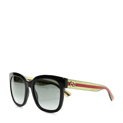 Gucci Acetate Square Frame Web Glitter Sunglasses GG0034S Black Green 1 of 5