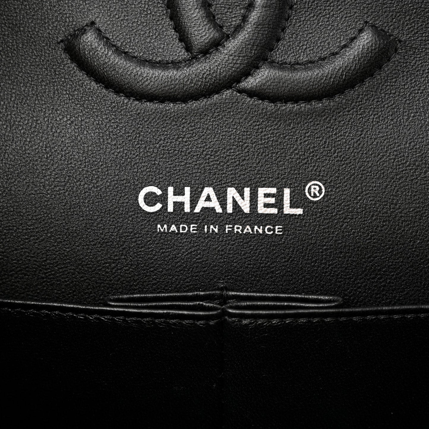 Calfskin Chevron Quilted Medium Double Flap Black