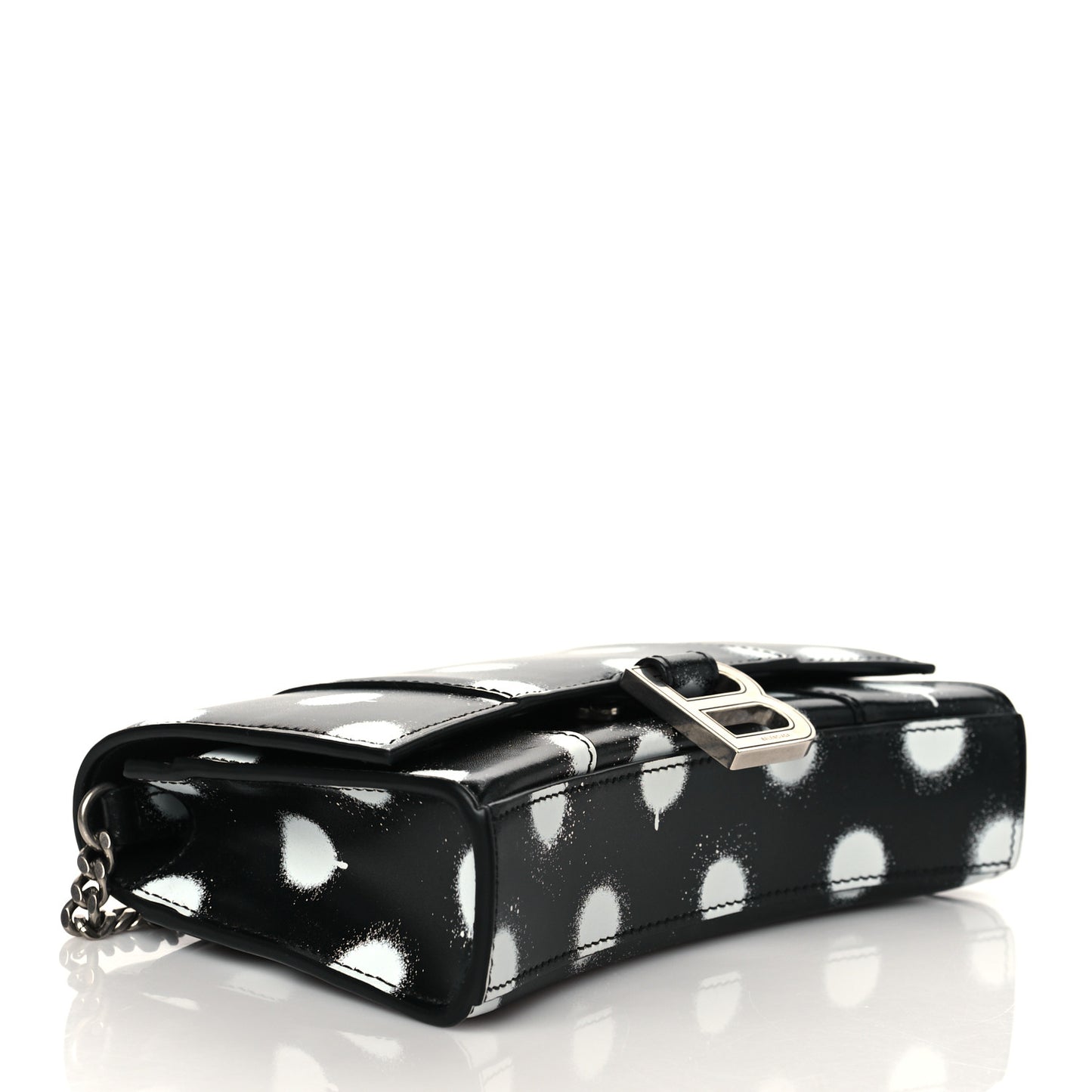 Shiny Box Calfskin Polka Dot Hourglass Chain Bag Black White