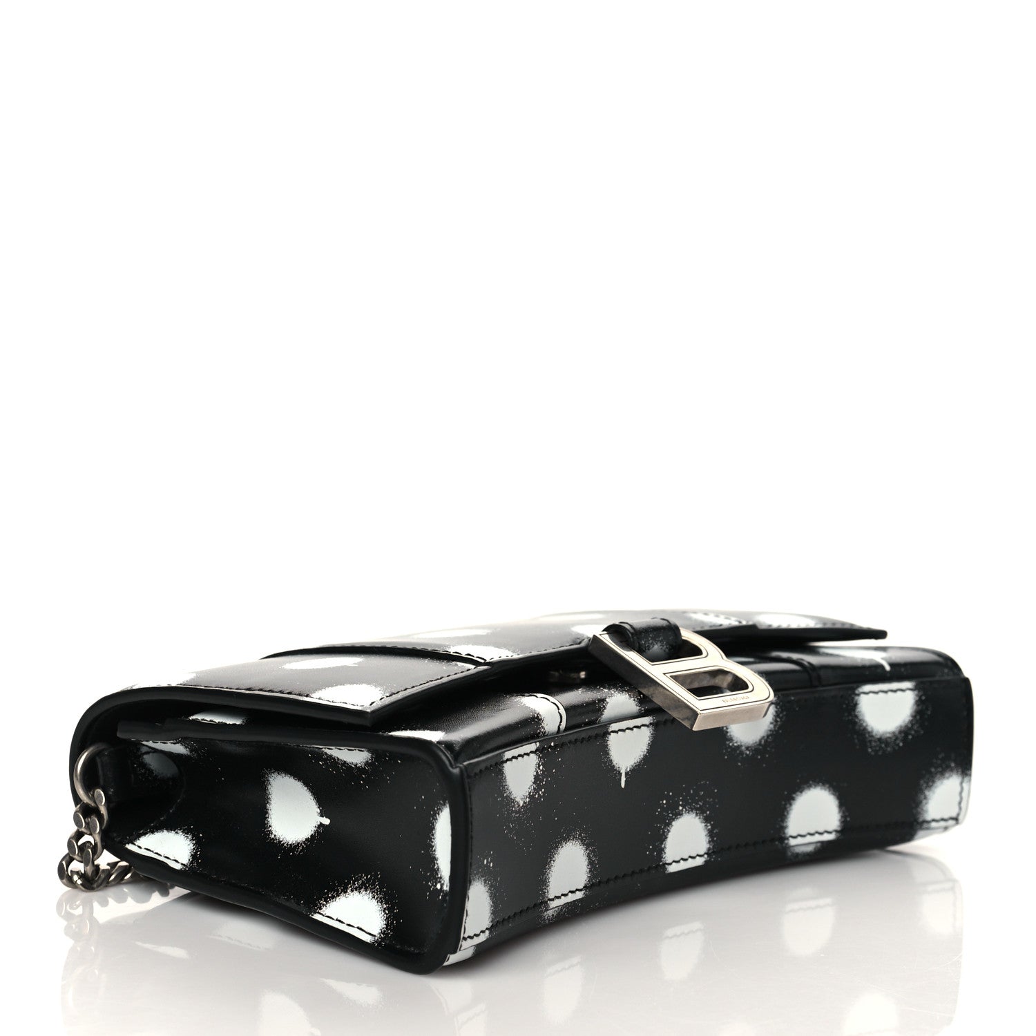 Balenciaga Shiny Box Calfskin Polka Dot Hourglass Chain Bag Black White 4 of 9