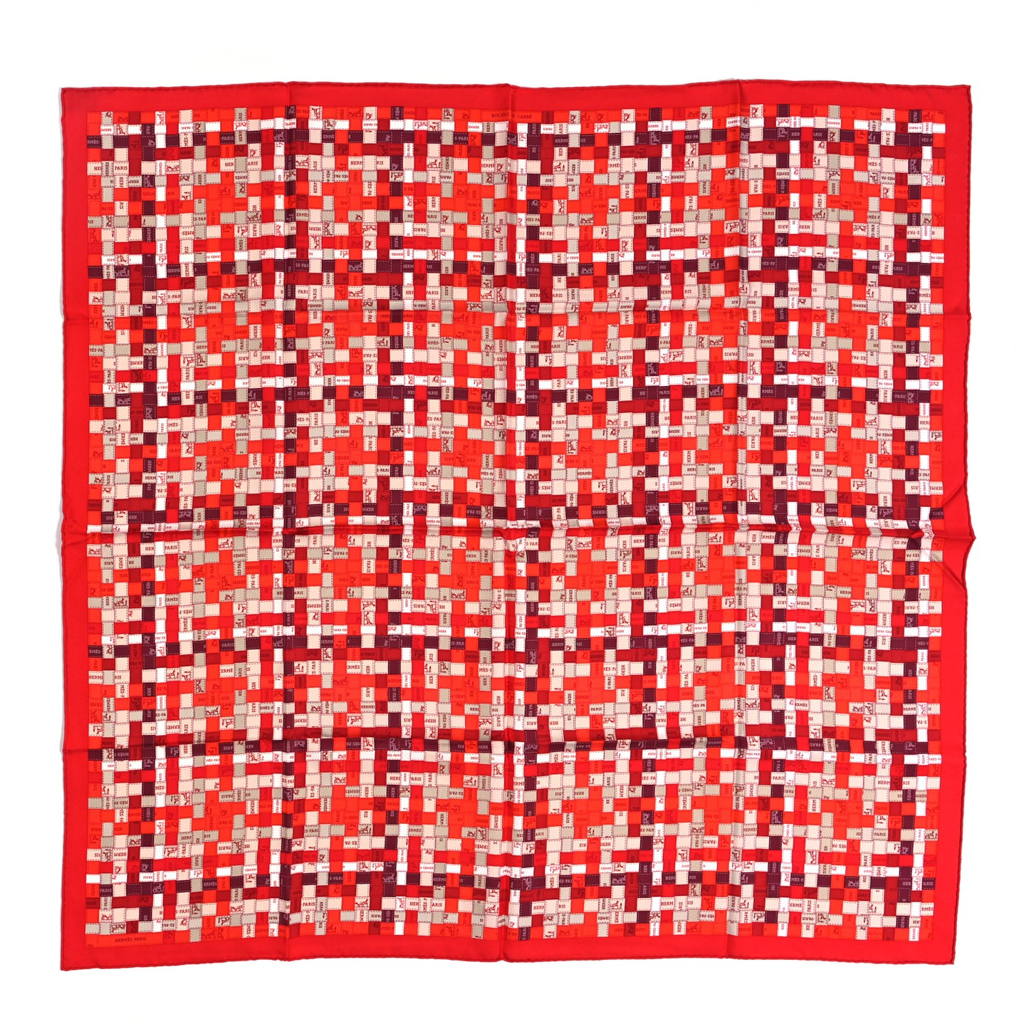 Silk Bolduc Au Carre Scarf 90 Rouge Bordeaux Gris