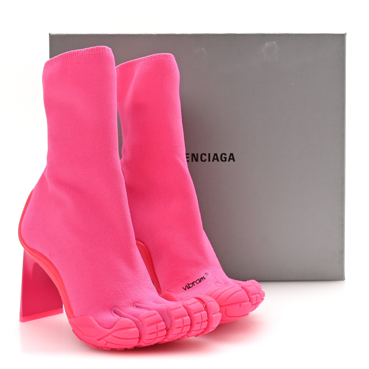 Balenciaga X VIBRAM Knit 80mm Toe Booties 37 Fluo Pink 1906571
