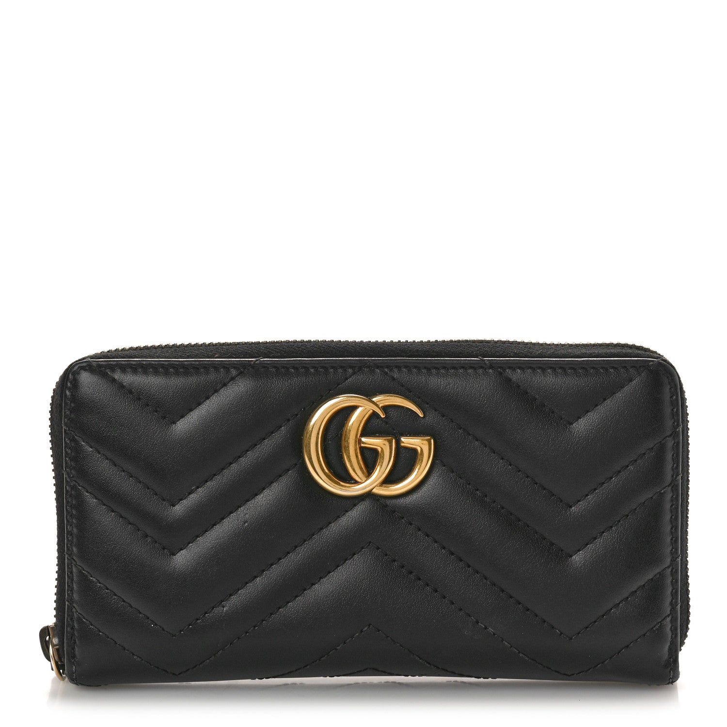 Gucci Calfskin Matelasse GG Marmont Zip Around Wallet Black 1 of 9